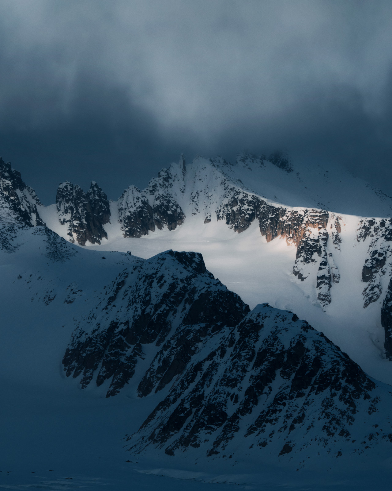Dark and moody mountains in Svalbard